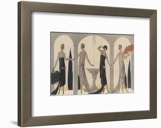 Sensually Draped Dresses with Narrow Beaded Straps Square Necklines and Detailing Over One Hip-Georges Barbier-Framed Photographic Print