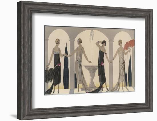 Sensually Draped Dresses with Narrow Beaded Straps Square Necklines and Detailing Over One Hip-Georges Barbier-Framed Photographic Print