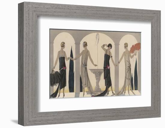 Sensually Draped Dresses with Narrow Beaded Straps Square Necklines and Detailing Over One Hip-Georges Barbier-Framed Photographic Print