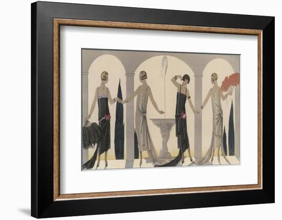 Sensually Draped Dresses with Narrow Beaded Straps Square Necklines and Detailing Over One Hip-Georges Barbier-Framed Photographic Print