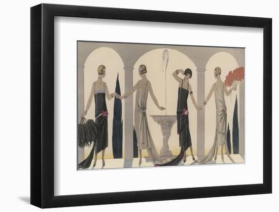 Sensually Draped Dresses with Narrow Beaded Straps Square Necklines and Detailing Over One Hip-Georges Barbier-Framed Photographic Print