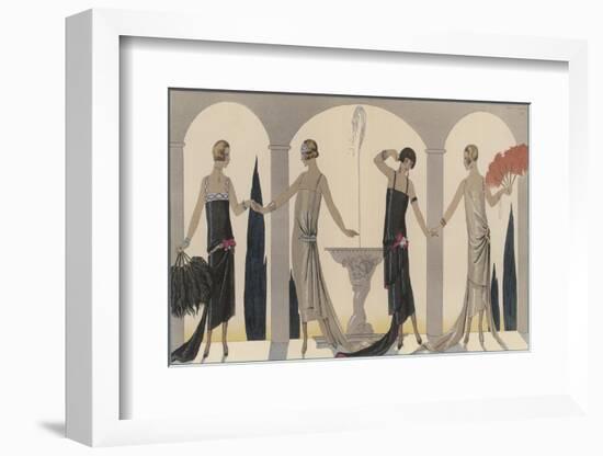 Sensually Draped Dresses with Narrow Beaded Straps Square Necklines and Detailing Over One Hip-Georges Barbier-Framed Photographic Print