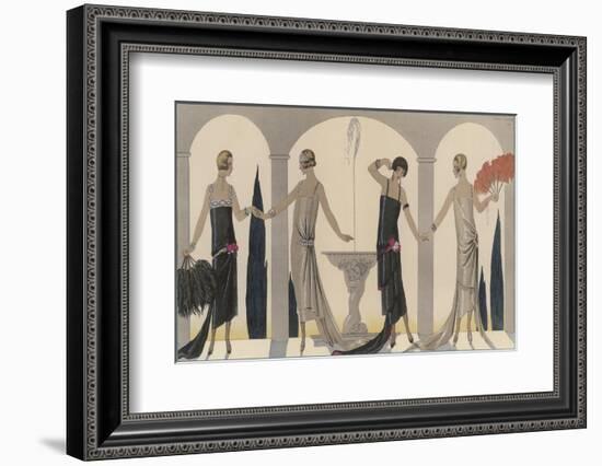 Sensually Draped Dresses with Narrow Beaded Straps Square Necklines and Detailing Over One Hip-Georges Barbier-Framed Photographic Print