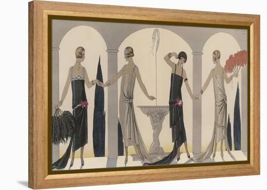 Sensually Draped Dresses with Narrow Beaded Straps Square Necklines and Detailing Over One Hip-Georges Barbier-Framed Premier Image Canvas