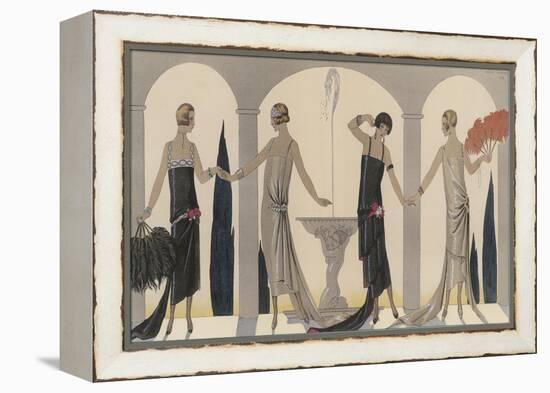 Sensually Draped Dresses with Narrow Beaded Straps Square Necklines and Detailing Over One Hip-Georges Barbier-Framed Premier Image Canvas