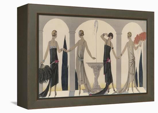 Sensually Draped Dresses with Narrow Beaded Straps Square Necklines and Detailing Over One Hip-Georges Barbier-Framed Premier Image Canvas