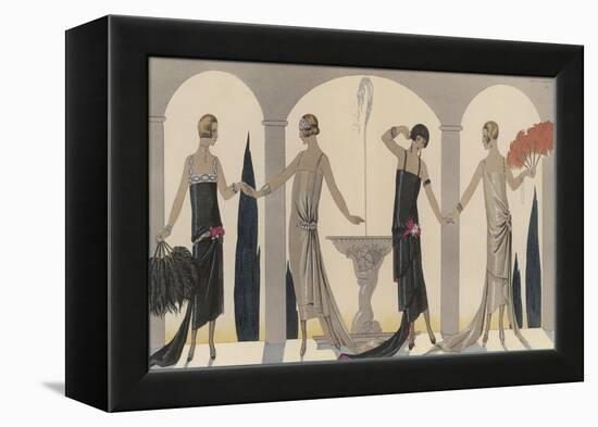 Sensually Draped Dresses with Narrow Beaded Straps Square Necklines and Detailing Over One Hip-Georges Barbier-Framed Premier Image Canvas
