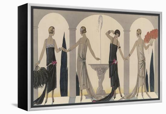 Sensually Draped Dresses with Narrow Beaded Straps Square Necklines and Detailing Over One Hip-Georges Barbier-Framed Premier Image Canvas