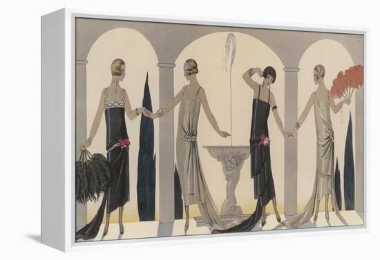 Sensually Draped Dresses with Narrow Beaded Straps Square Necklines and Detailing Over One Hip-Georges Barbier-Framed Premier Image Canvas