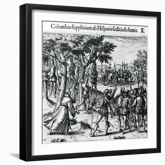 Sentence to Hanging of Some Men of Christopher Columbus in the New World, 1590-Theodore de Bry-Framed Giclee Print