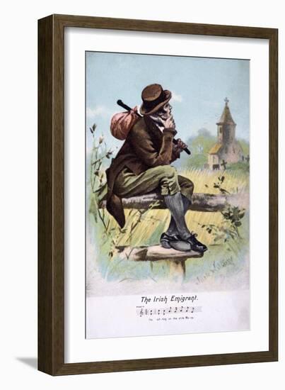 Sentimental Edwardian Postcard Showing an Irish Emigrant Taking a Last Look at His the Churchyard-null-Framed Giclee Print