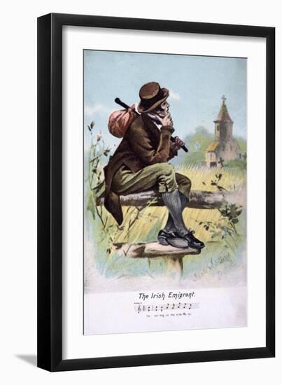 Sentimental Edwardian Postcard Showing an Irish Emigrant Taking a Last Look at His the Churchyard-null-Framed Giclee Print