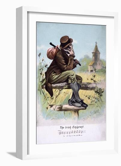 Sentimental Edwardian Postcard Showing an Irish Emigrant Taking a Last Look at His the Churchyard-null-Framed Giclee Print