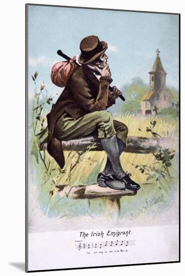 Sentimental Edwardian Postcard Showing an Irish Emigrant Taking a Last Look at His the Churchyard-null-Mounted Giclee Print