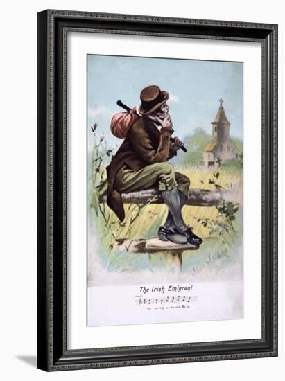 Sentimental Edwardian Postcard Showing an Irish Emigrant Taking a Last Look at His the Churchyard-null-Framed Giclee Print