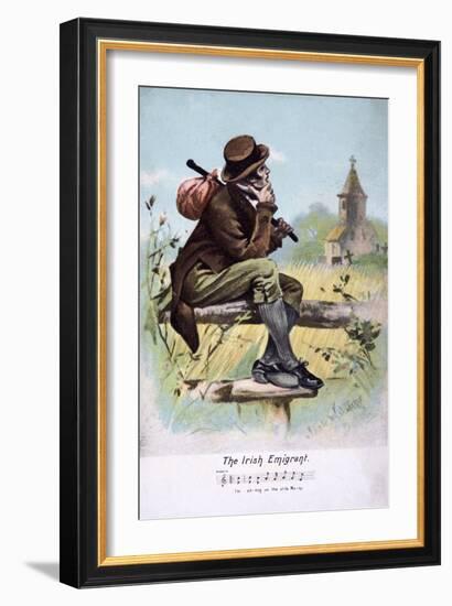 Sentimental Edwardian Postcard Showing an Irish Emigrant Taking a Last Look at His the Churchyard-null-Framed Giclee Print
