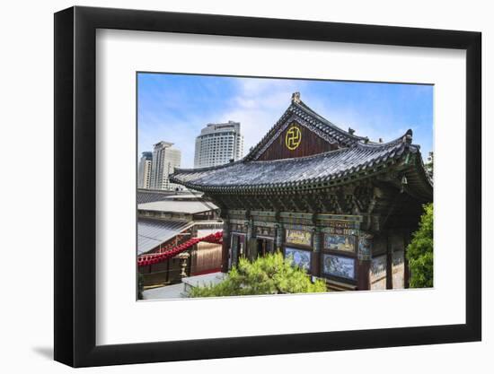 Seoul, South Korea, Gangnam, exterior of the Bongeunsa Buddhist temple with modern buildings in the-Miva Stock-Framed Photographic Print