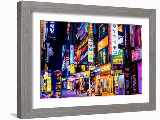 Seoul, South Korea - Neon Lights & Signs at Night - Photography-Lantern Press-Framed Premium Giclee Print