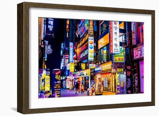 Seoul, South Korea - Neon Lights & Signs at Night - Photography-Lantern Press-Framed Premium Giclee Print