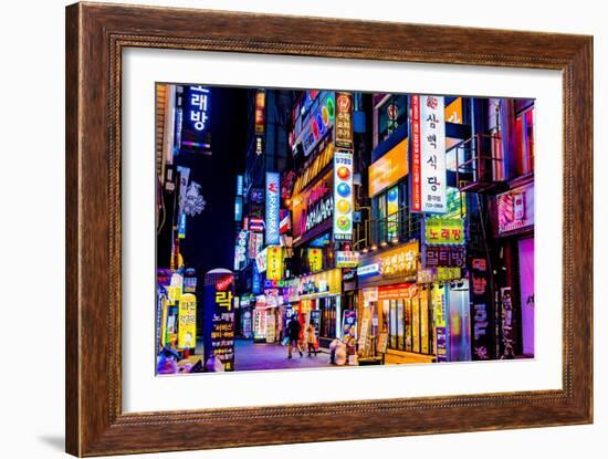 Seoul, South Korea - Neon Lights & Signs at Night - Photography-Lantern Press-Framed Premium Giclee Print