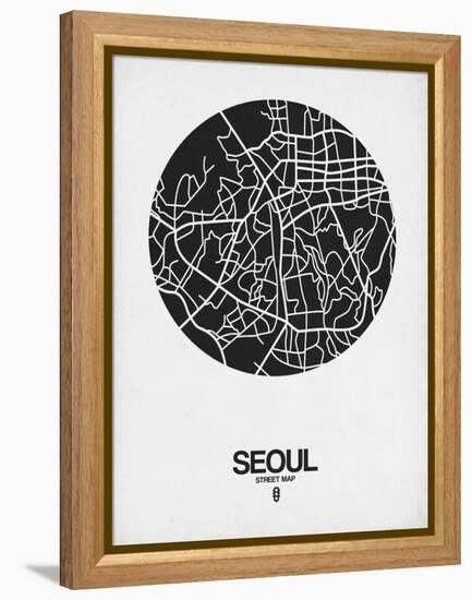 Seoul Street Map Black on White-NaxArt-Framed Stretched Canvas