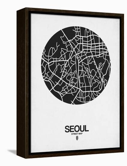 Seoul Street Map Black on White-NaxArt-Framed Stretched Canvas