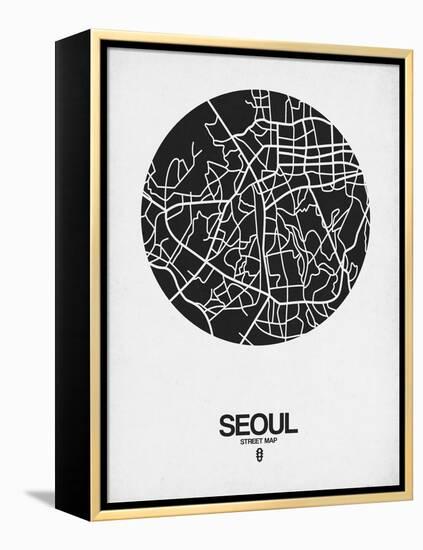 Seoul Street Map Black on White-NaxArt-Framed Stretched Canvas