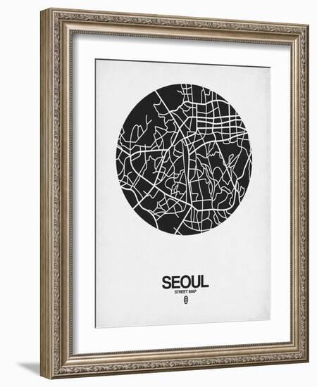 Seoul Street Map Black on White-NaxArt-Framed Art Print