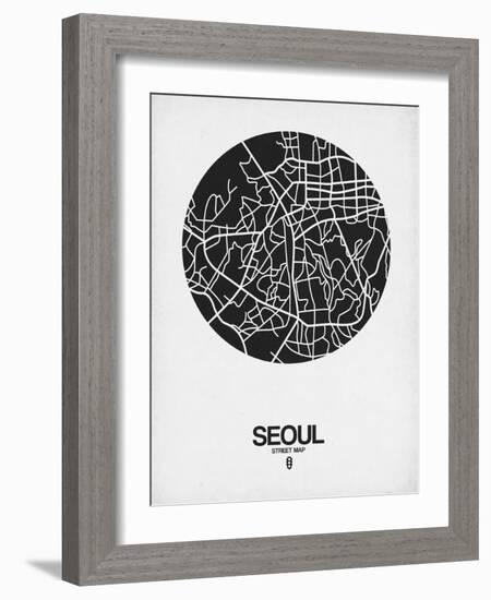 Seoul Street Map Black on White-NaxArt-Framed Art Print