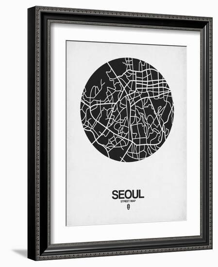 Seoul Street Map Black on White-NaxArt-Framed Art Print