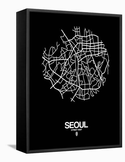 Seoul Street Map Black-NaxArt-Framed Stretched Canvas