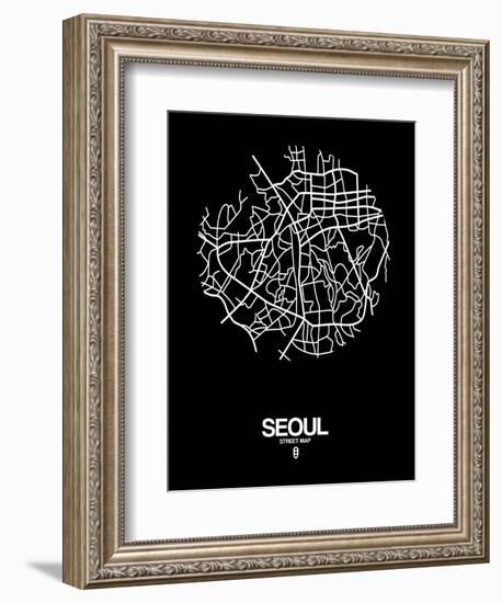 Seoul Street Map Black-NaxArt-Framed Art Print