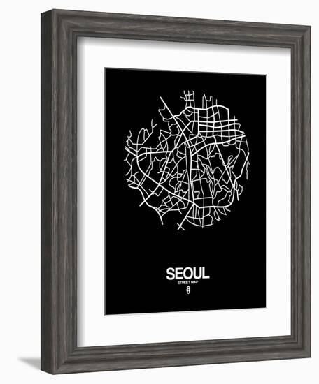 Seoul Street Map Black-NaxArt-Framed Art Print