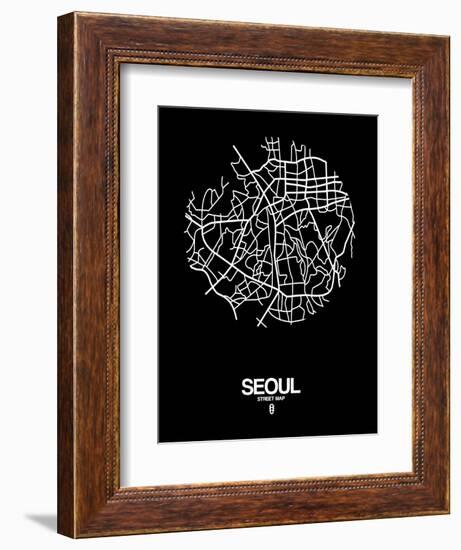 Seoul Street Map Black-NaxArt-Framed Art Print