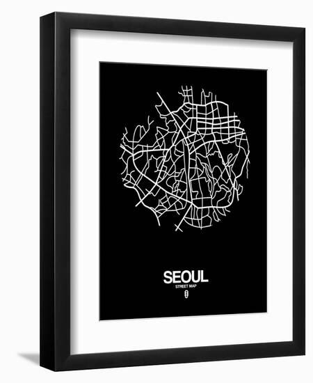 Seoul Street Map Black-NaxArt-Framed Art Print