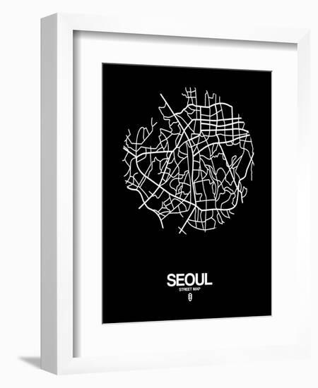 Seoul Street Map Black-NaxArt-Framed Art Print