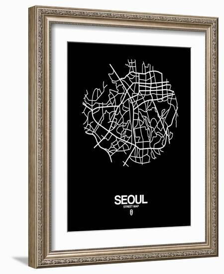 Seoul Street Map Black-NaxArt-Framed Art Print