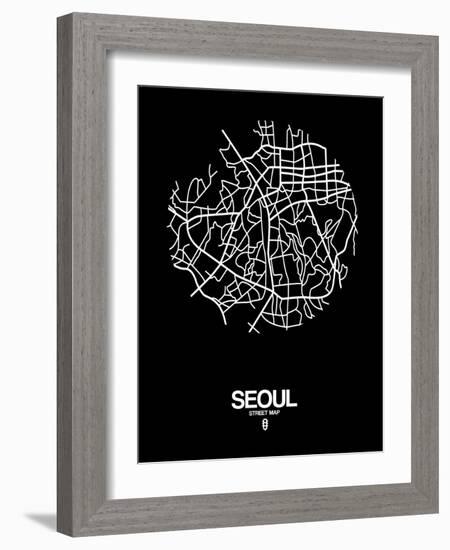 Seoul Street Map Black-NaxArt-Framed Art Print