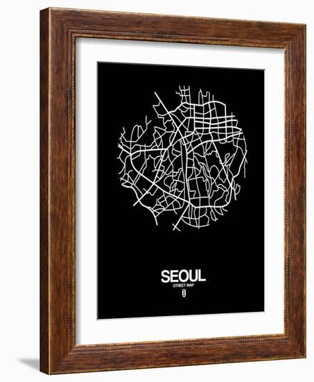 Seoul Street Map Black-NaxArt-Framed Art Print