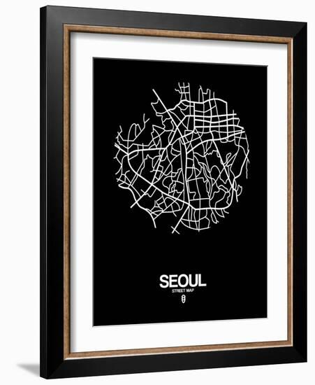 Seoul Street Map Black-NaxArt-Framed Art Print