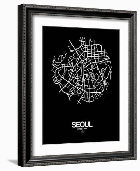 Seoul Street Map Black-NaxArt-Framed Art Print