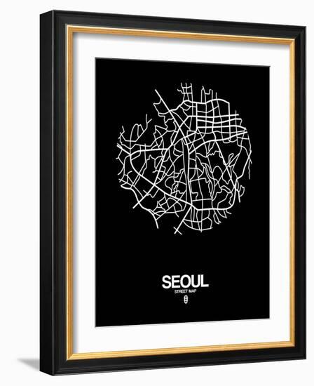 Seoul Street Map Black-NaxArt-Framed Art Print