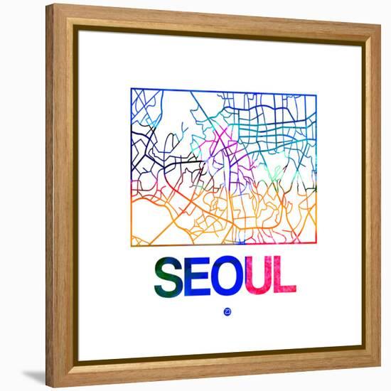 Seoul Watercolor Street Map-NaxArt-Framed Stretched Canvas