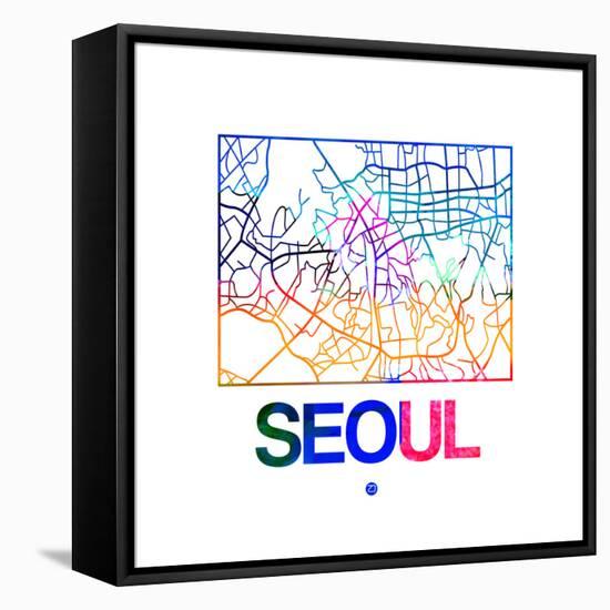 Seoul Watercolor Street Map-NaxArt-Framed Stretched Canvas