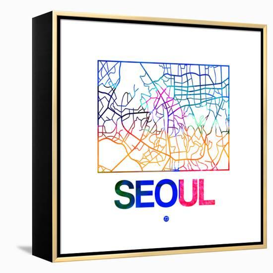 Seoul Watercolor Street Map-NaxArt-Framed Stretched Canvas