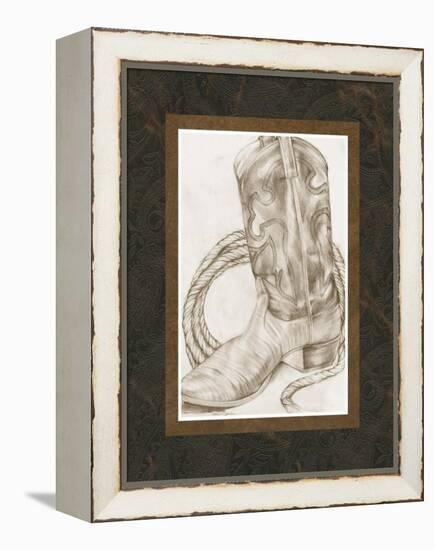 Sepia Boots I-Jennifer Goldberger-Framed Stretched Canvas