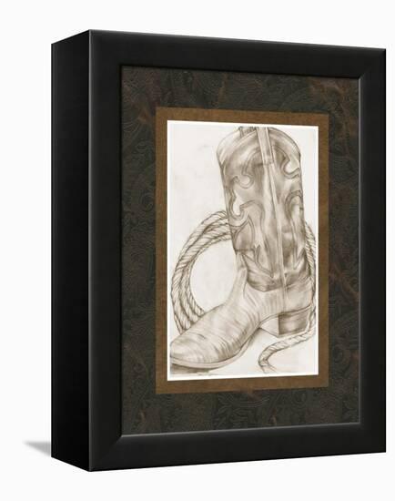 Sepia Boots I-Jennifer Goldberger-Framed Stretched Canvas