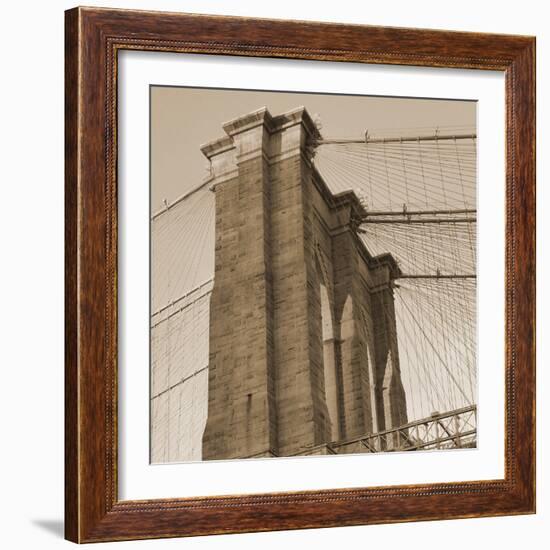 Sepia Brooklyn Bridge-Sheldon Lewis-Framed Photo