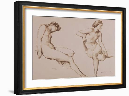 Sepia Drawing of Nude Woman, circa 1860-William Mulready-Framed Giclee Print