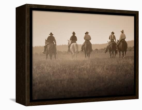 Sepia Effect of Cowboys Riding, Seneca, Oregon, USA-Nancy & Steve Ross-Framed Premier Image Canvas